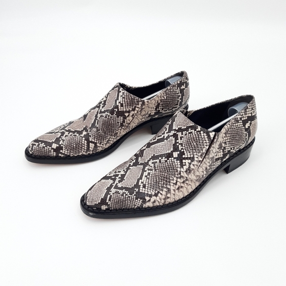 Vince | Delmar Embossed Snake Loafers in Natural, Black - Picture 5 of 9